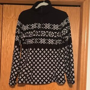 Lands' End Black and White Sweatshirt Nordic Pattern size M